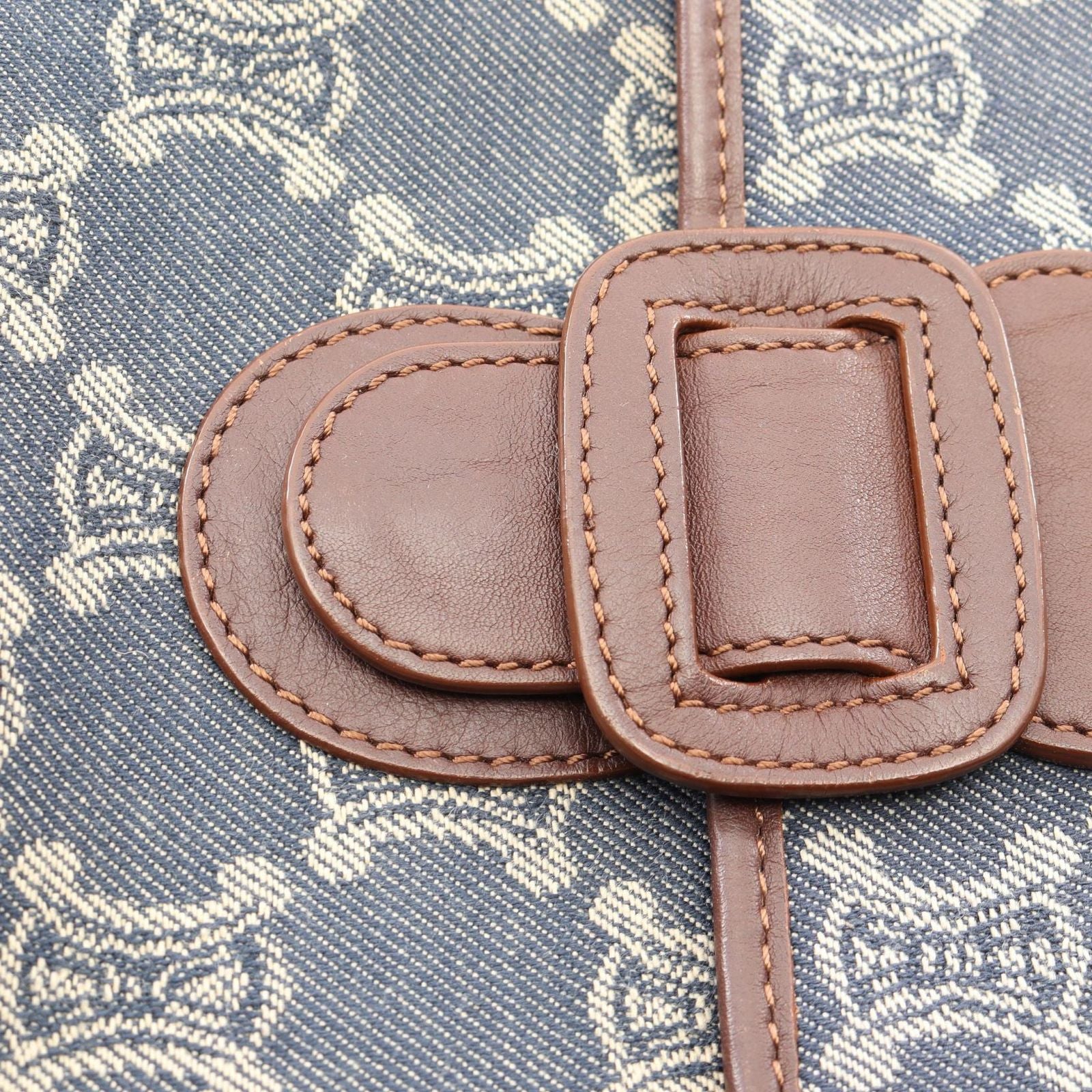 Celine Tote Paris Macadam Brown Beige Blue Denim Leather Hand — view 9