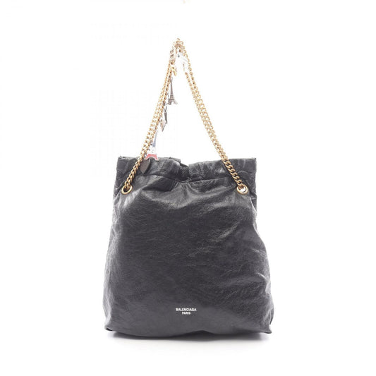Balenciaga Tote Crush with Veneer Charm Black Leather Chain Shoulder