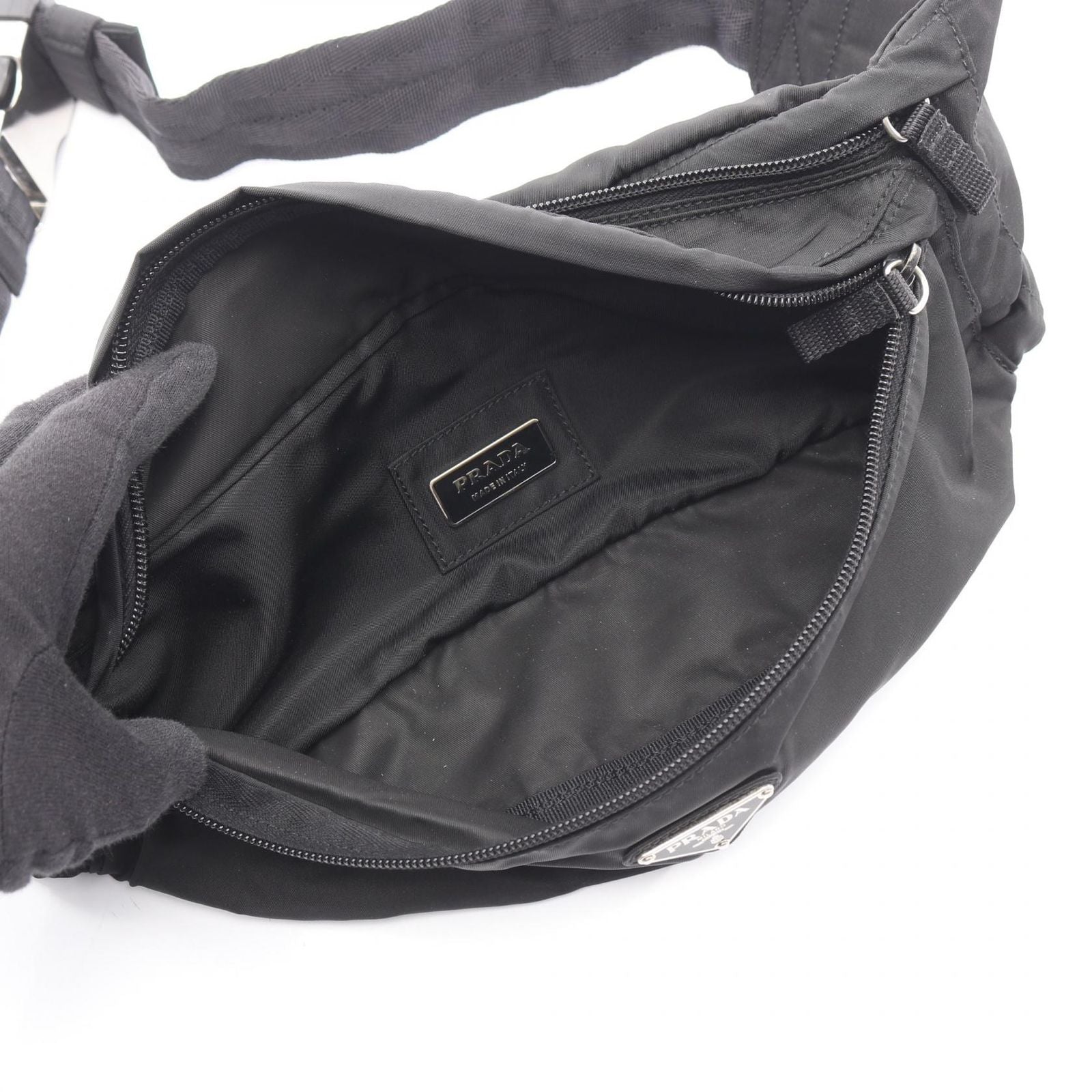 Prada Waist Bag Triangle Plate Black Nylon Logo — view 3