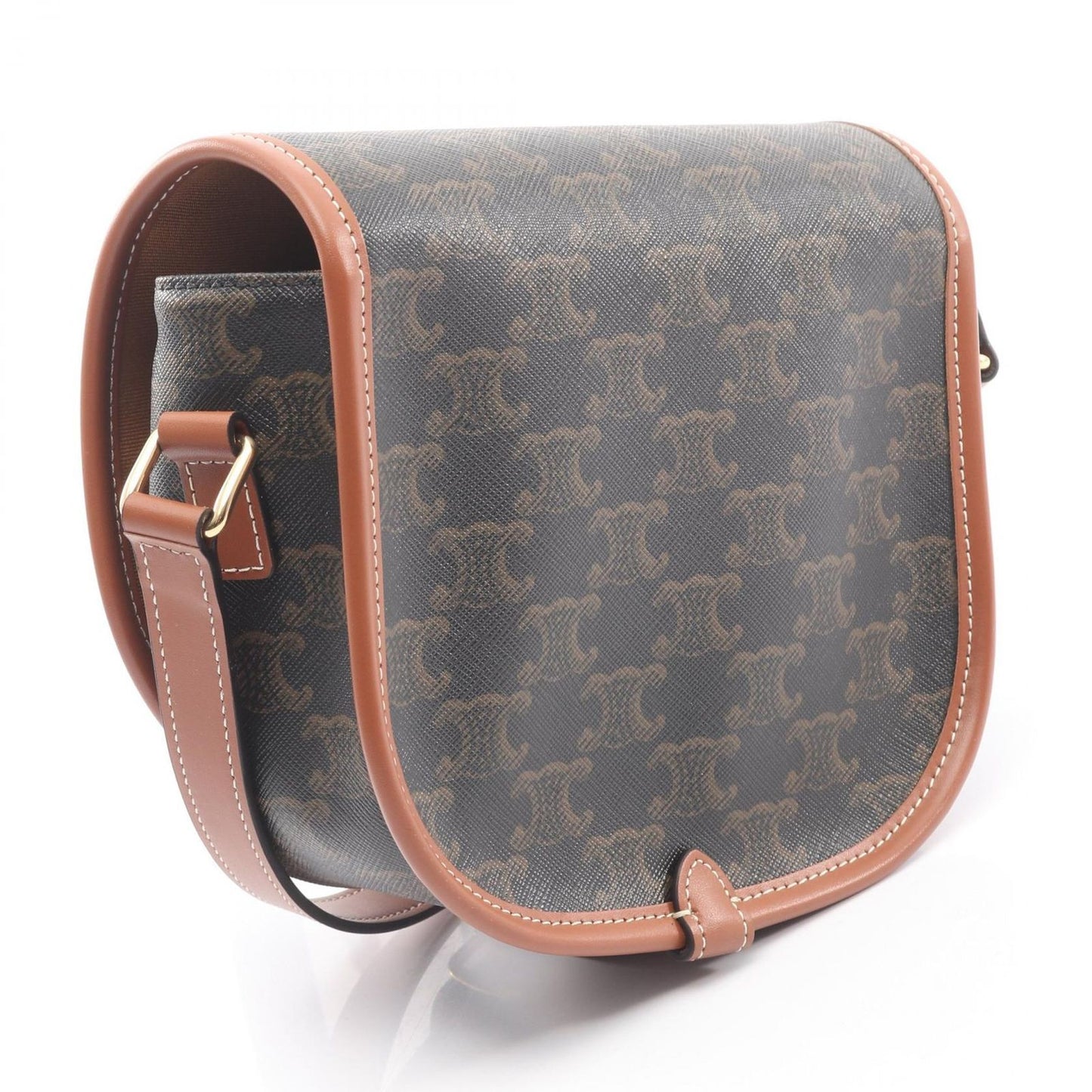 Celine Shoulder Bag Folco Triomphe Dark Brown Canvas Leather — view 2