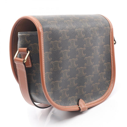 Celine Shoulder Bag Folco Triomphe Dark Brown Canvas Leather — view 2