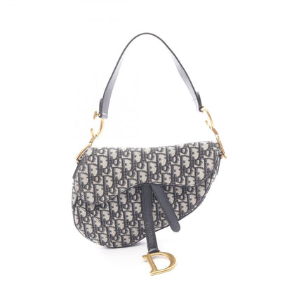 Dior Saddle Bag Oblique Peacock Beige Navy Canvas Leather