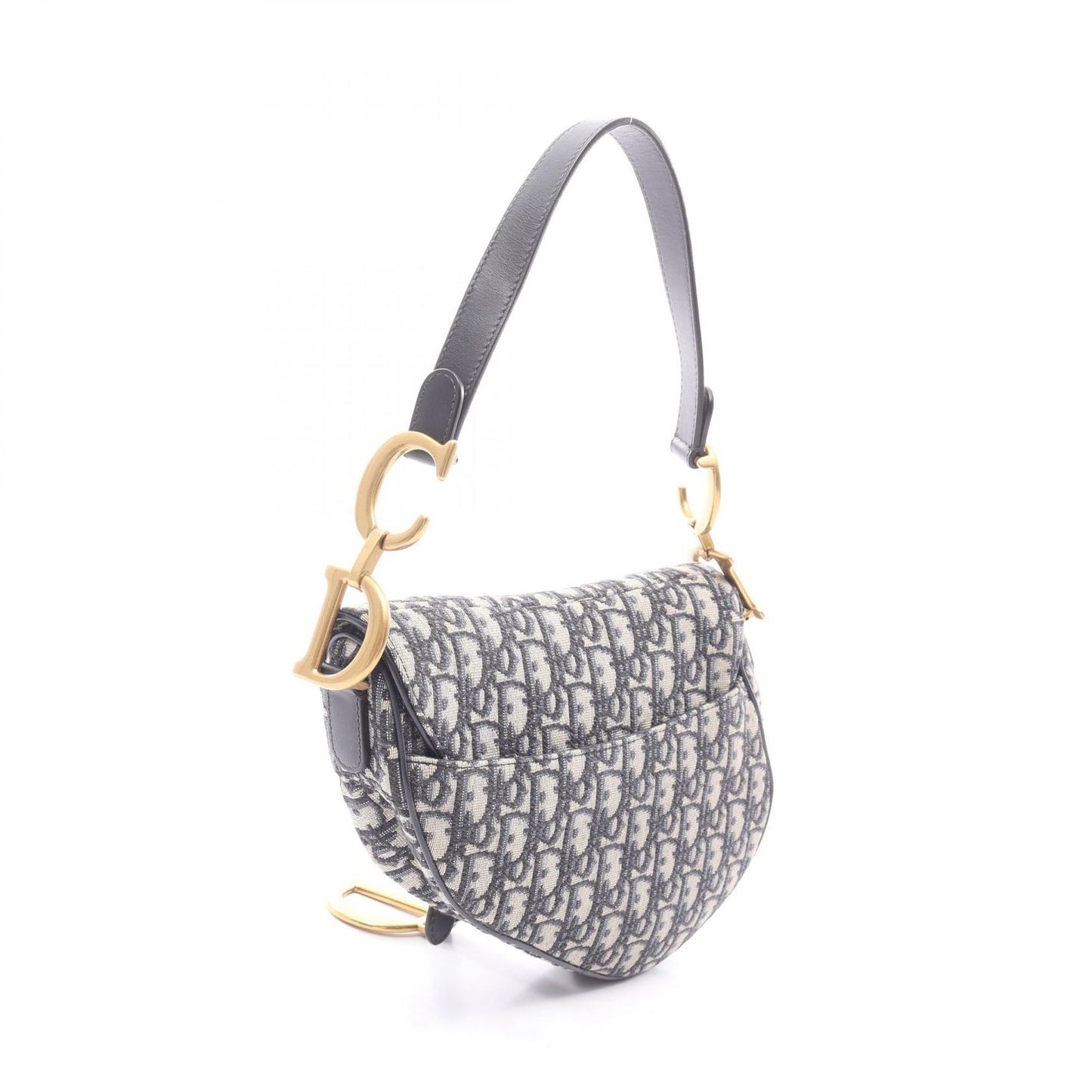 Dior Saddle Bag Oblique Peacock Beige Navy Canvas Leather — view 2