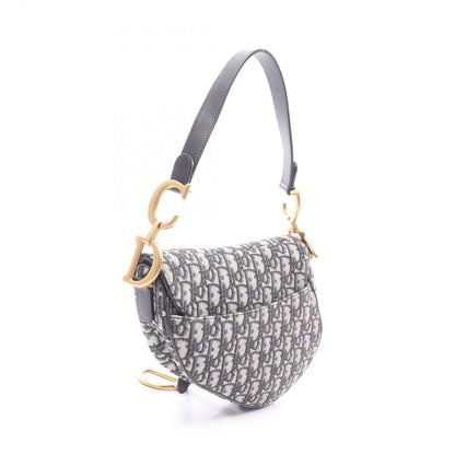 Dior Saddle Bag Oblique Peacock Beige Navy Canvas Leather — view 2