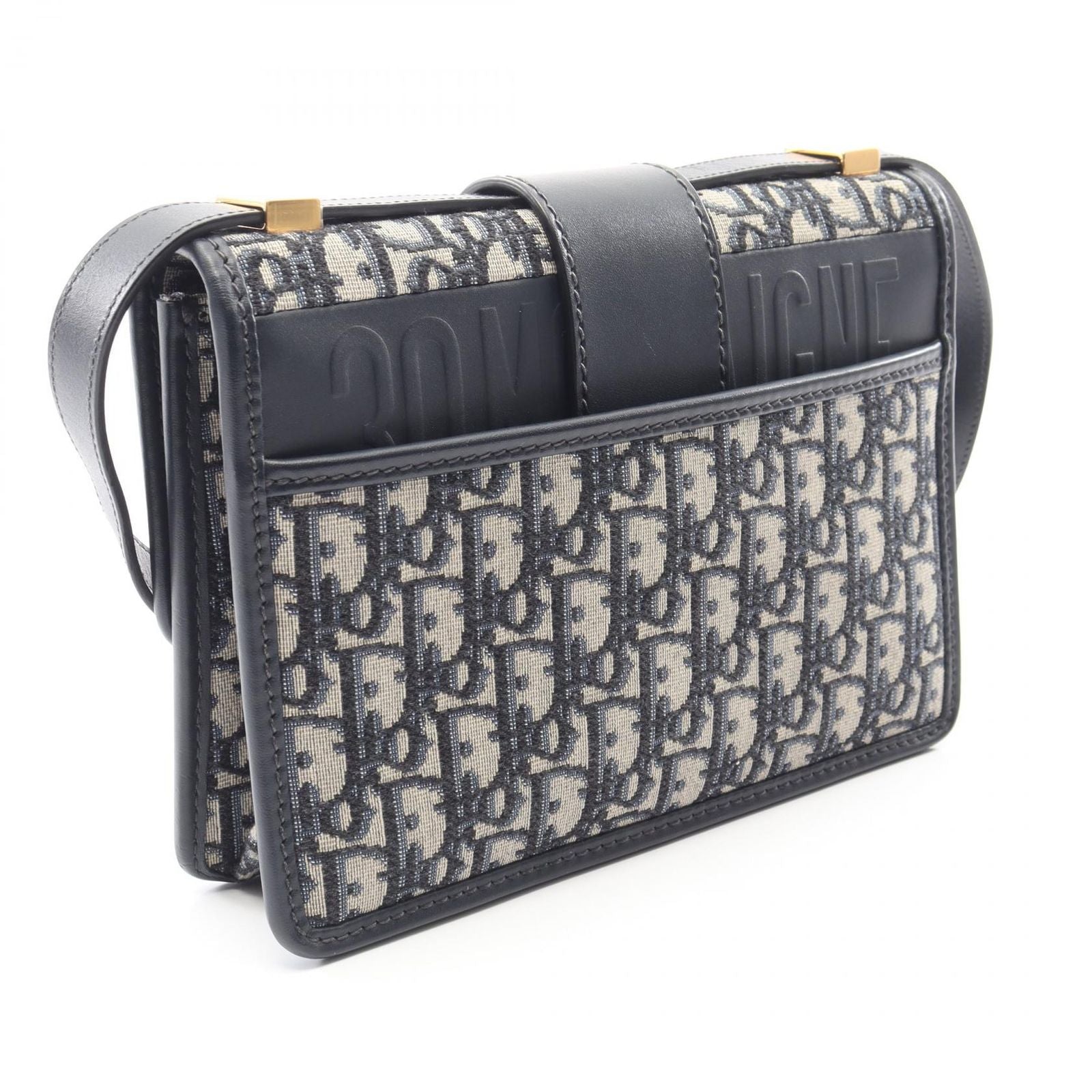 Dior Shoulder Bag 30 Montaigne Black Jacquard Navy Canvas Leather — view 2