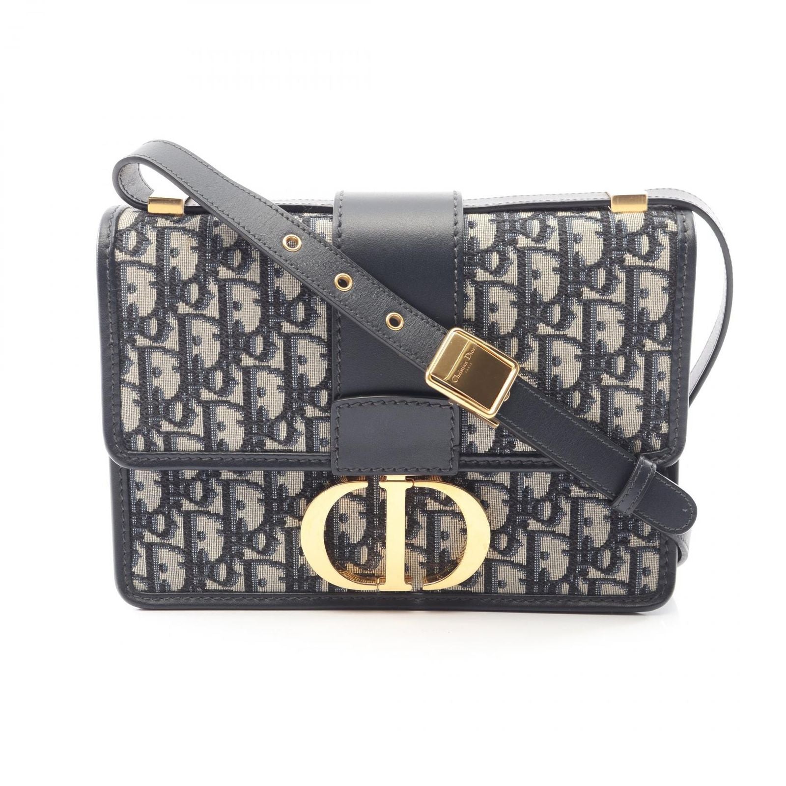 Dior Shoulder Bag 30 Montaigne Black Jacquard Navy Canvas Leather