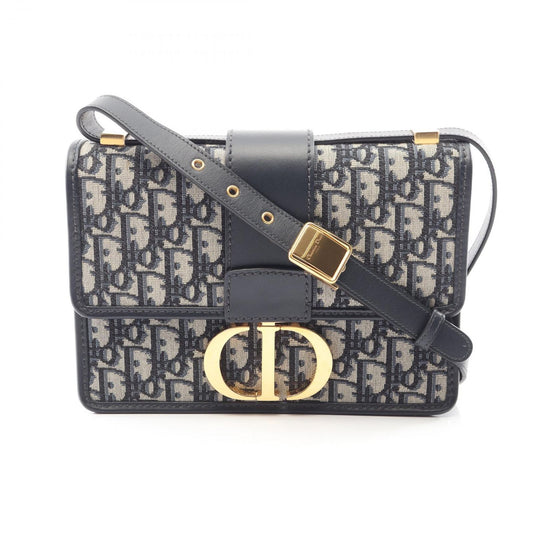 Dior Shoulder Bag 30 Montaigne Black Jacquard Navy Canvas Leather