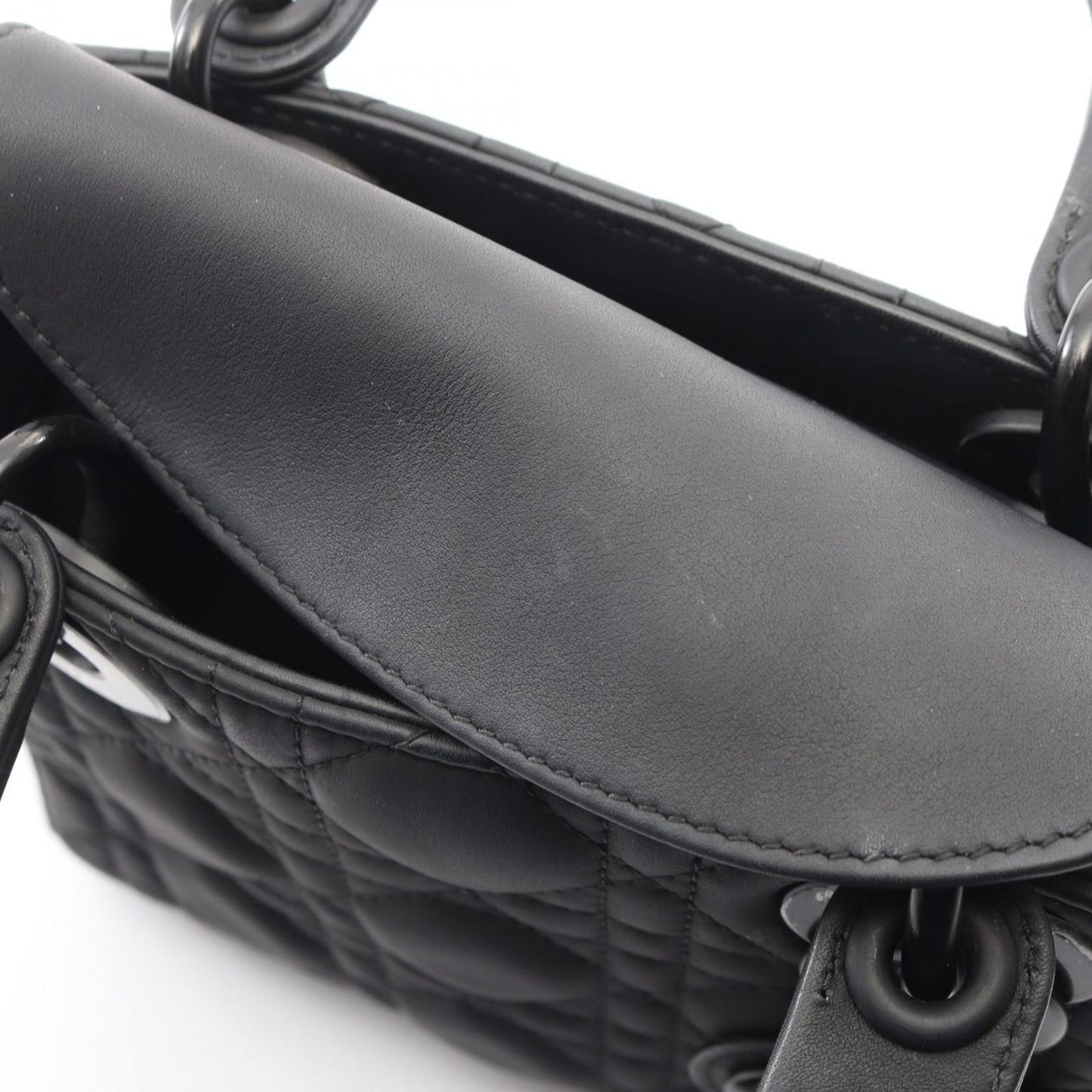 Dior Handbag Lady Dior Mini Cannage 2-Way Ultra Matte Black Leather Lady Dior — view 5