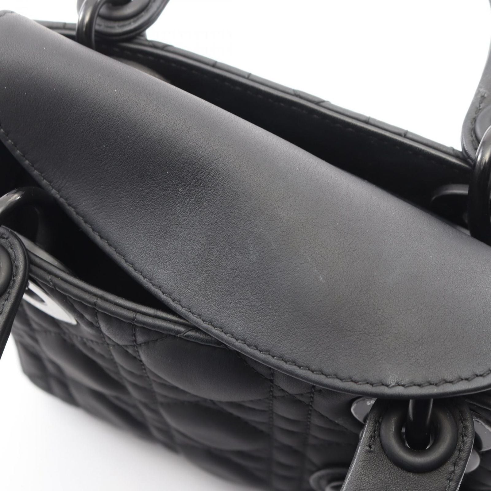 Dior Handbag Lady Dior Mini Cannage 2-Way Ultra Matte Black Leather Lady Dior — view 5