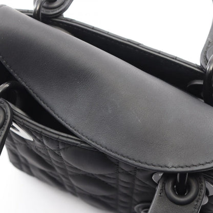 Dior Handbag Lady Dior Mini Cannage 2-Way Ultra Matte Black Leather Lady Dior — view 5