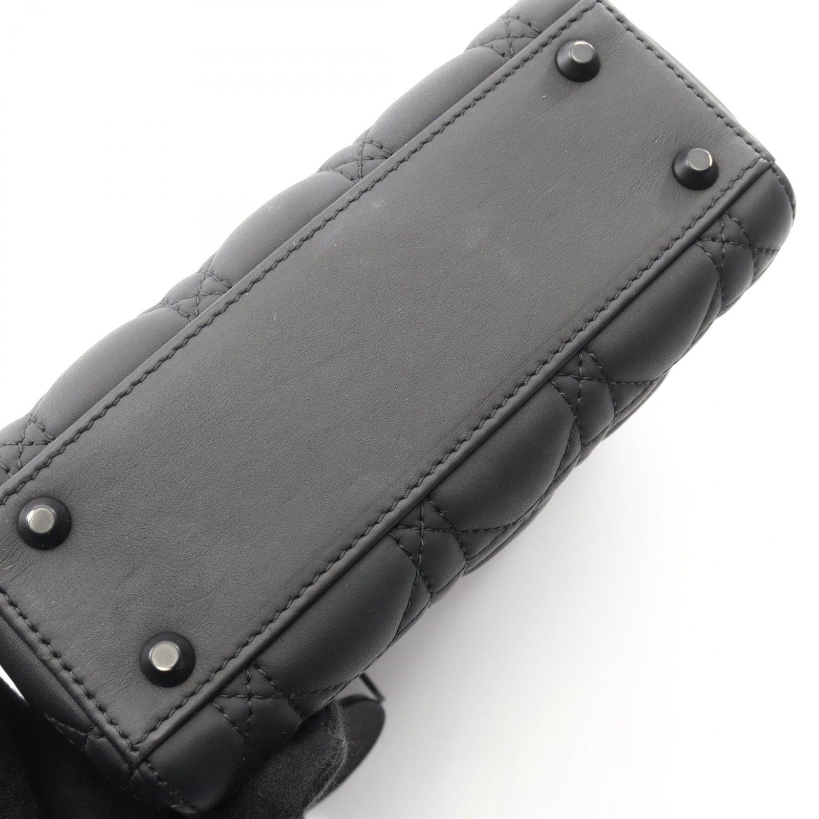 Dior Handbag Lady Dior Mini Cannage 2-Way Ultra Matte Black Leather Lady Dior — view 8