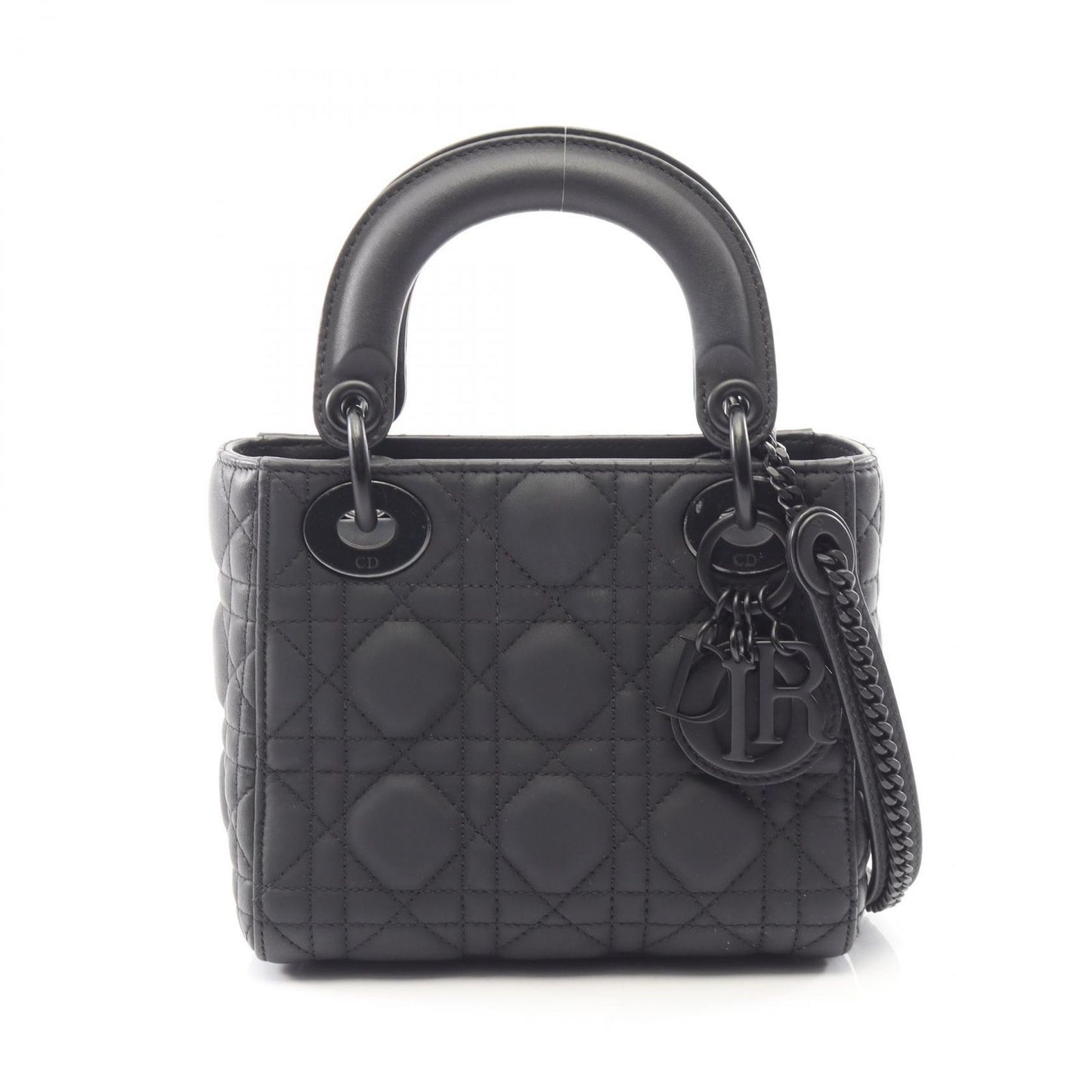 Dior Handbag Lady Dior Mini Cannage 2-Way Ultra Matte Black Leather Lady Dior