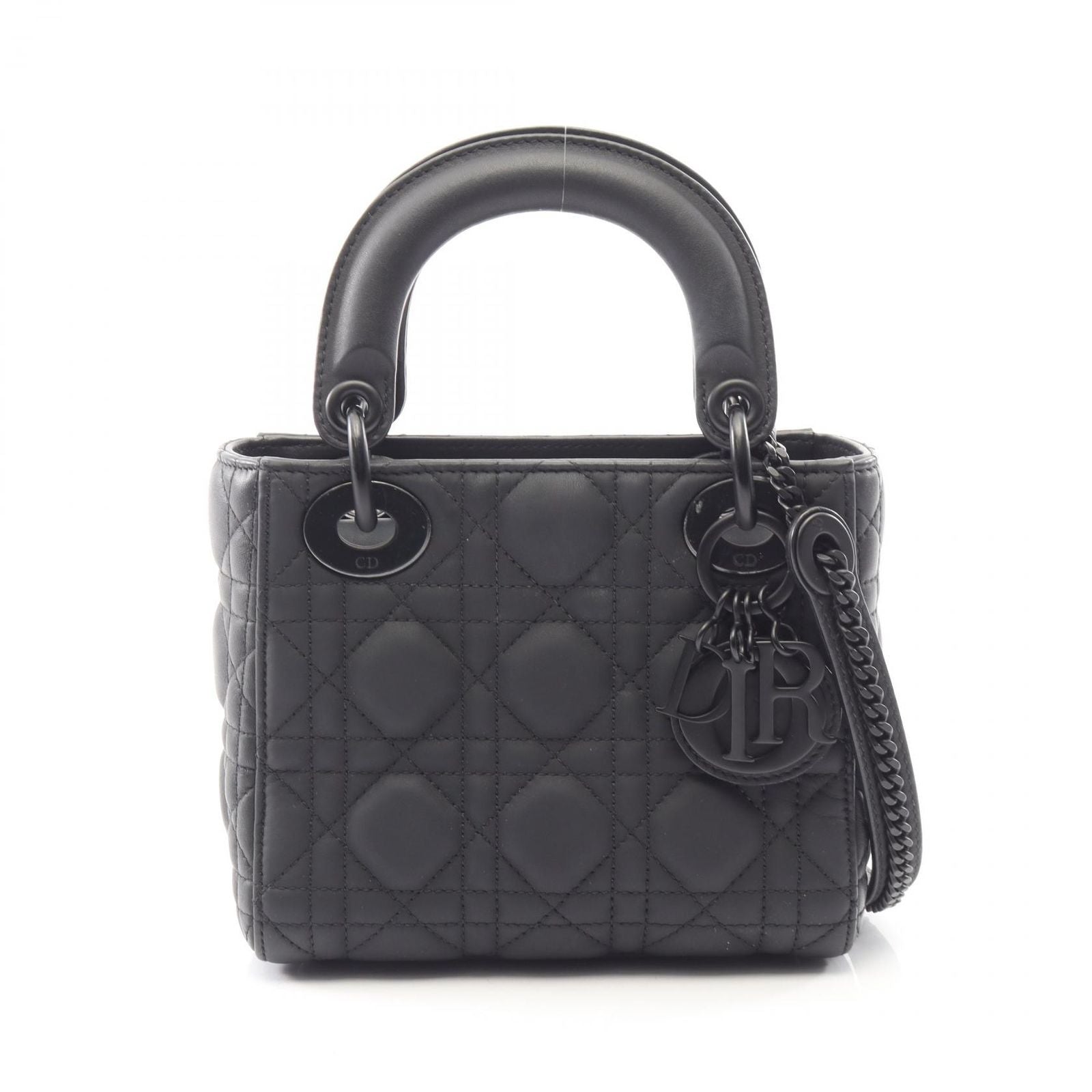 Dior Handbag Lady Dior Mini Cannage 2-Way Ultra Matte Black Leather Lady Dior