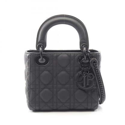 Dior Handbag Lady Dior Mini Cannage 2-Way Ultra Matte Black Leather Lady Dior