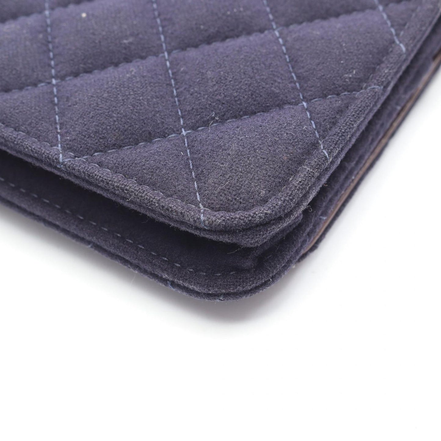 Chanel Shoulder Bag Quilted Marine Charm Navy Wool Leather Chain Wallet — view 9