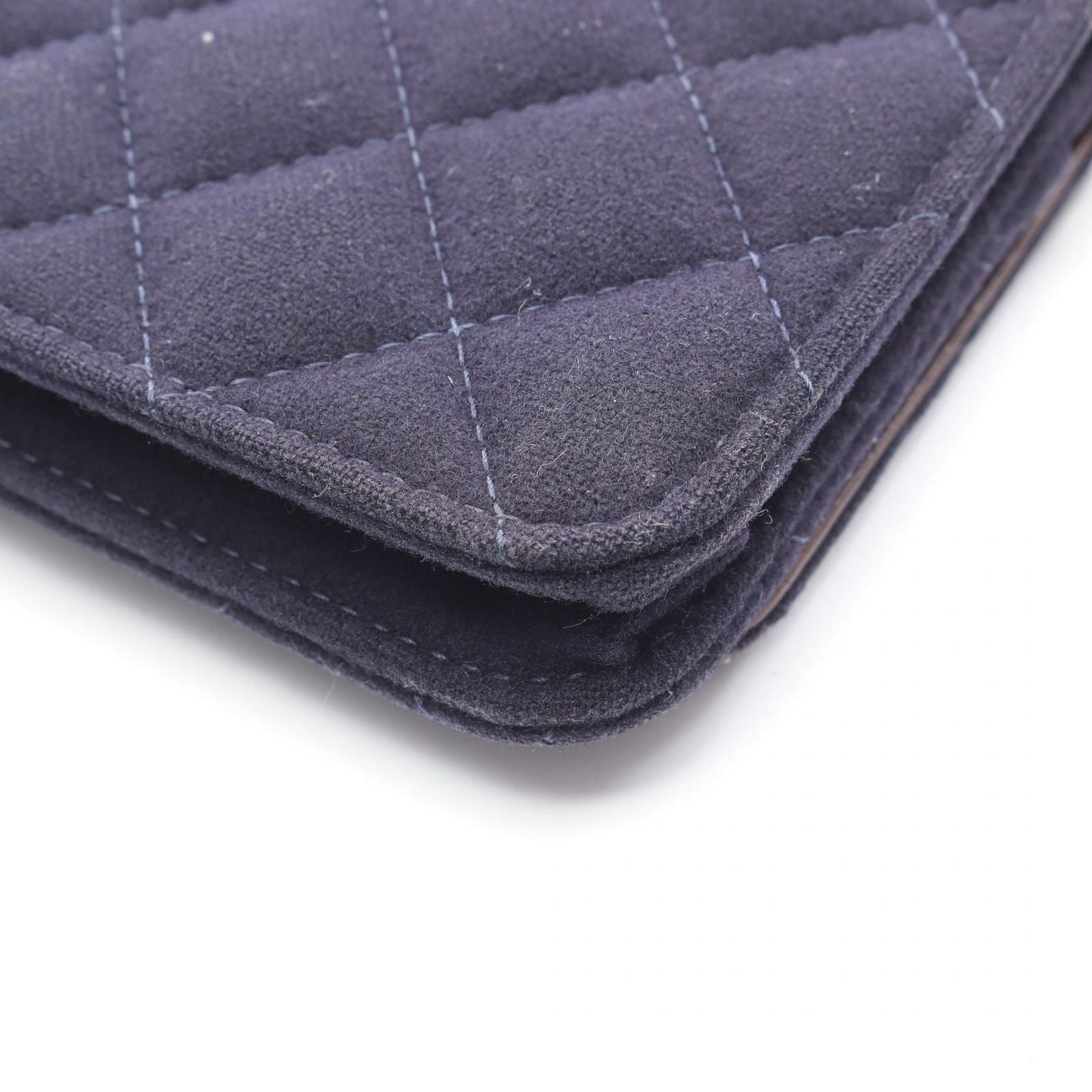 Chanel Shoulder Bag Quilted Marine Charm Navy Wool Leather Chain Wallet — view 9