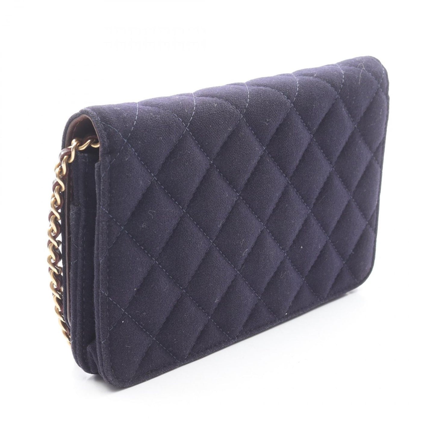 Chanel Shoulder Bag Quilted Marine Charm Navy Wool Leather Chain Wallet — view 2