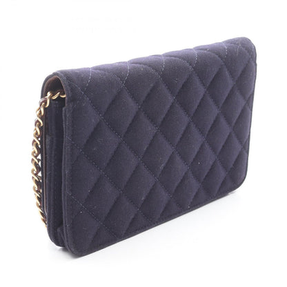 Chanel Shoulder Bag Quilted Marine Charm Navy Wool Leather Chain Wallet — view 2