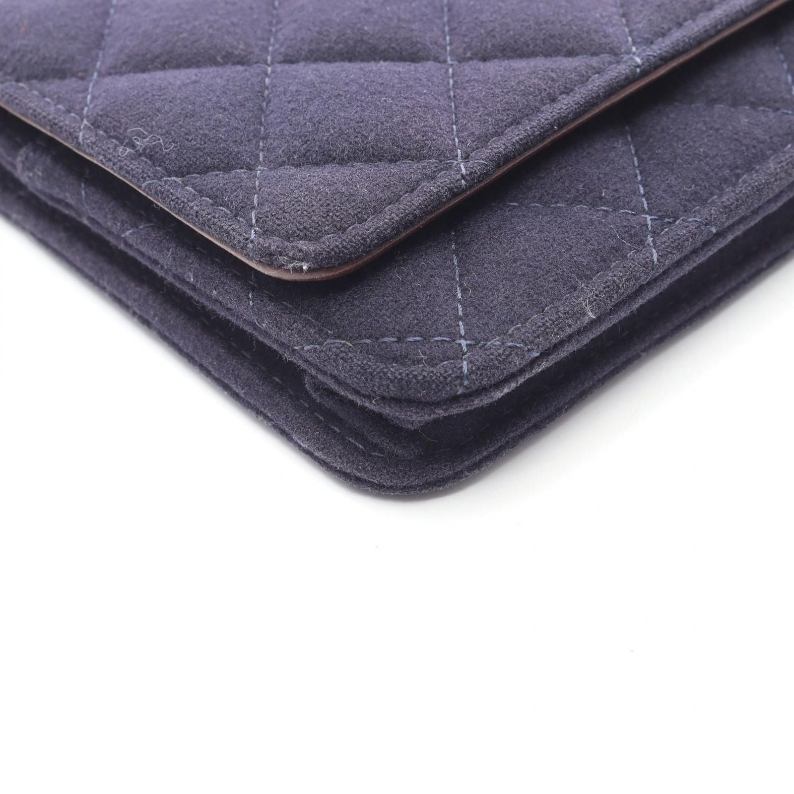 Chanel Shoulder Bag Quilted Marine Charm Navy Wool Leather Chain Wallet — view 7