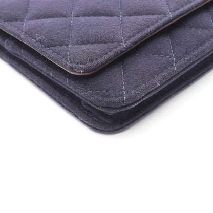 Chanel Shoulder Bag Quilted Marine Charm Navy Wool Leather Chain Wallet — view 7