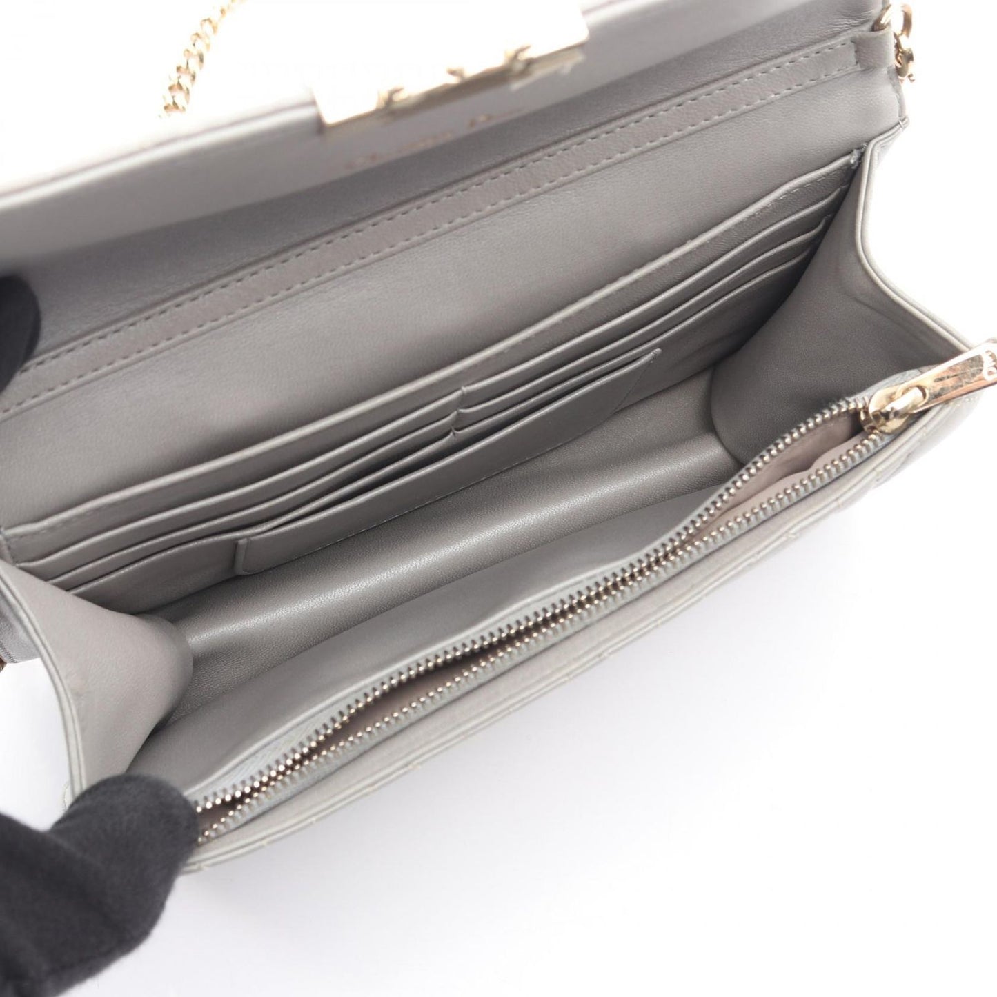Dior Shoulder Bag Miss Dior Cannage Gray Leather Chain — view 3