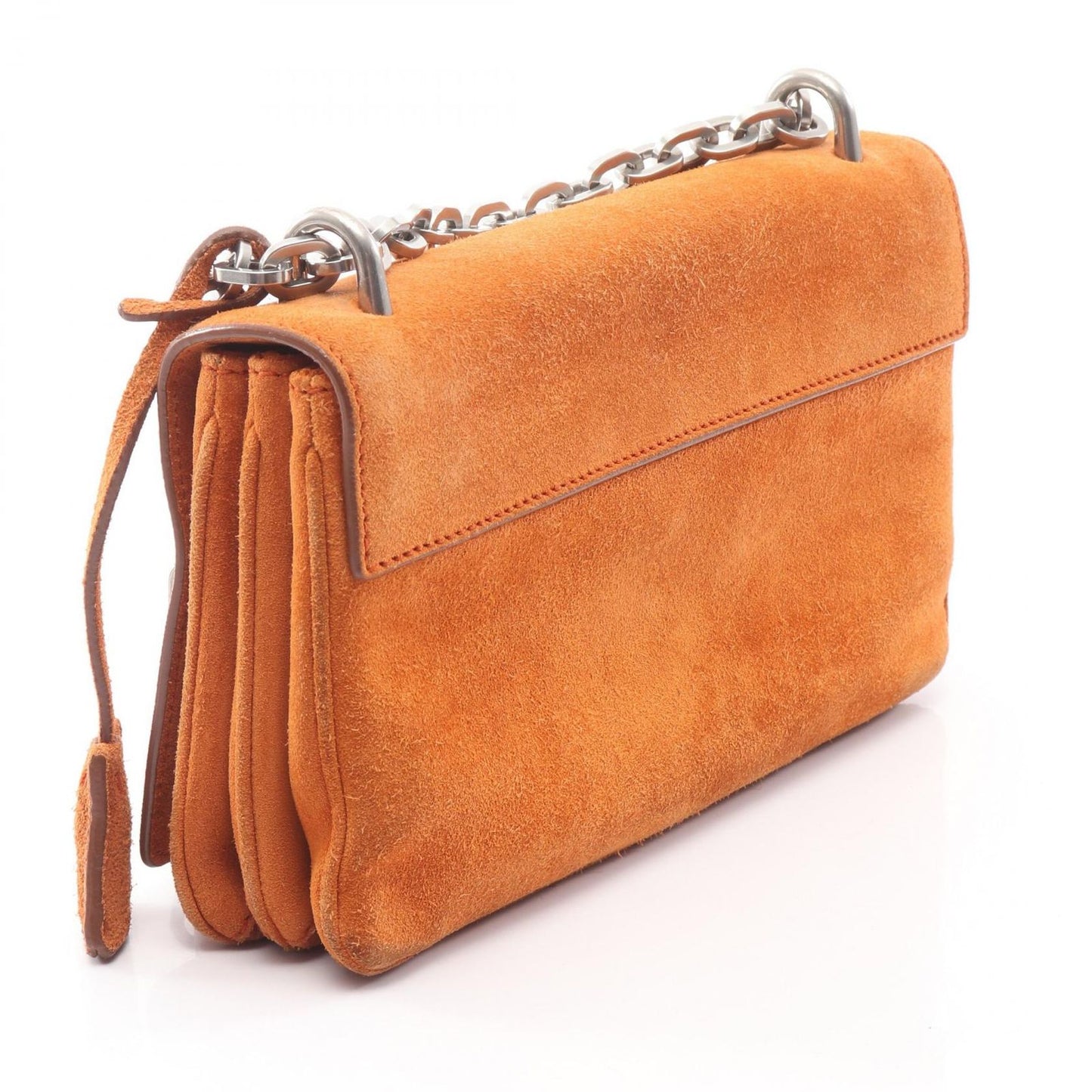 Prada Shoulder Bag Scamosciato Papaya Suede Lock Flap Chain — view 2
