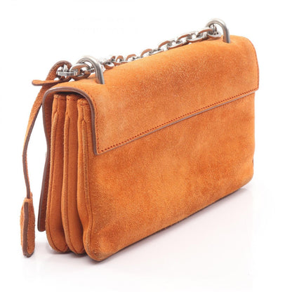 Prada Shoulder Bag Scamosciato Papaya Suede Lock Flap Chain — view 2