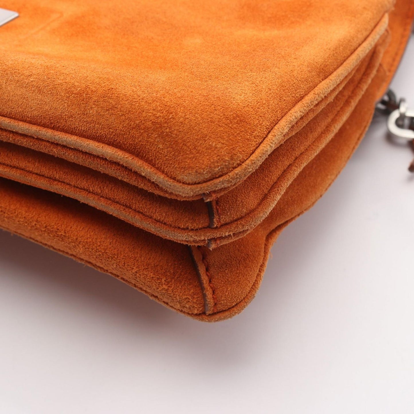 Prada Shoulder Bag Scamosciato Papaya Suede Lock Flap Chain — view 7