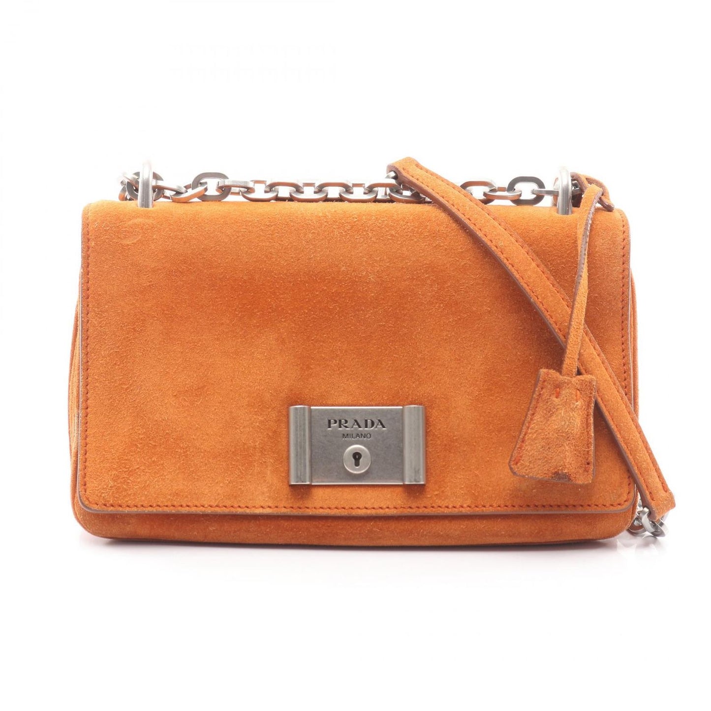 Prada Shoulder Bag Scamosciato Papaya Suede Lock Flap Chain