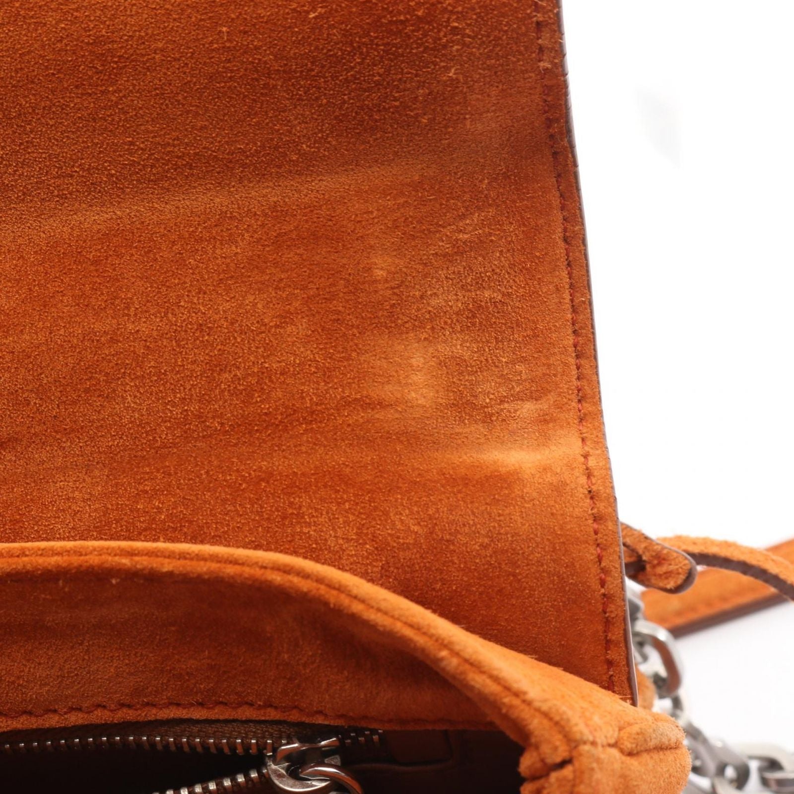 Prada Shoulder Bag Scamosciato Papaya Suede Lock Flap Chain — view 8