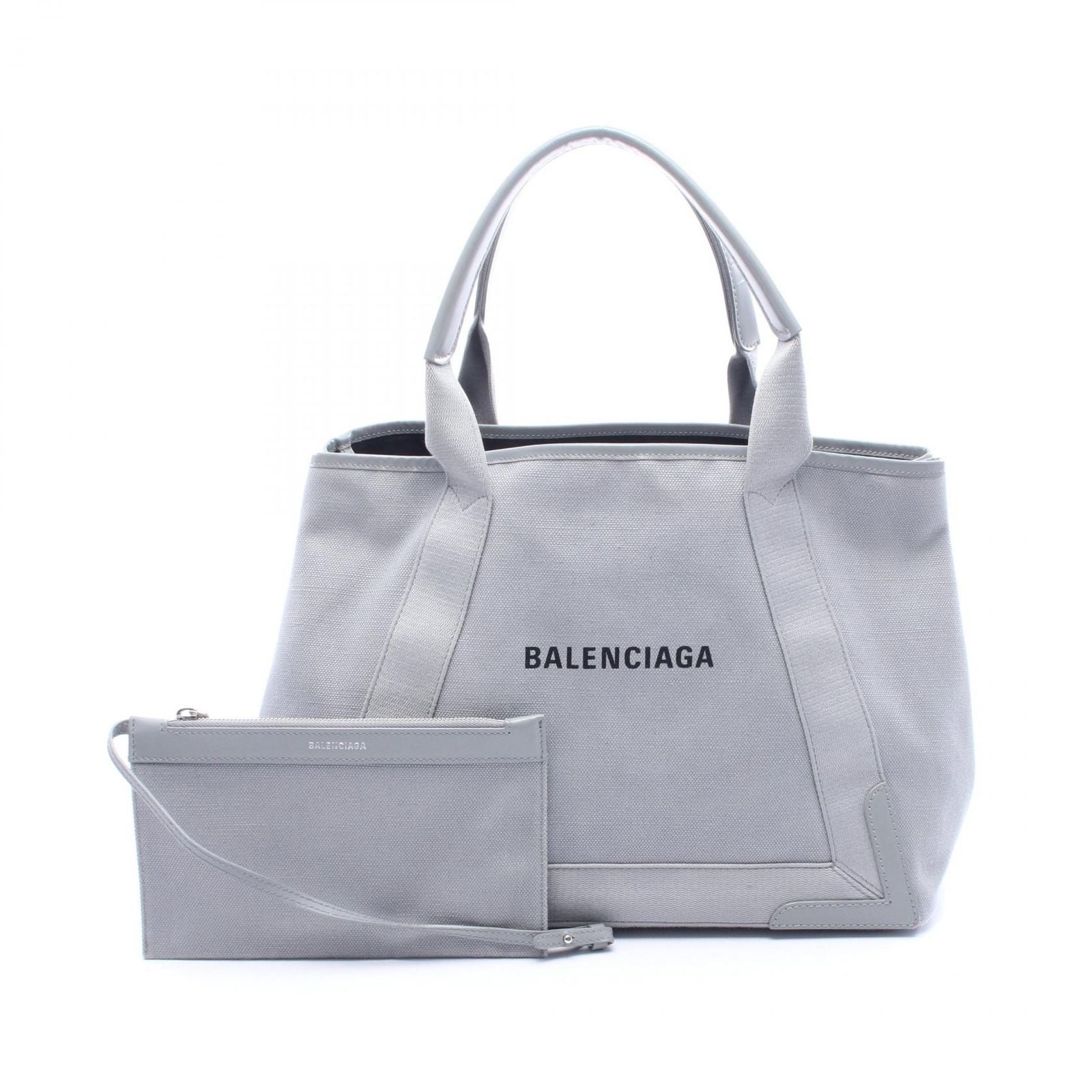 Balenciaga Tote Navy Cabas New Cover Gray Canvas Leather