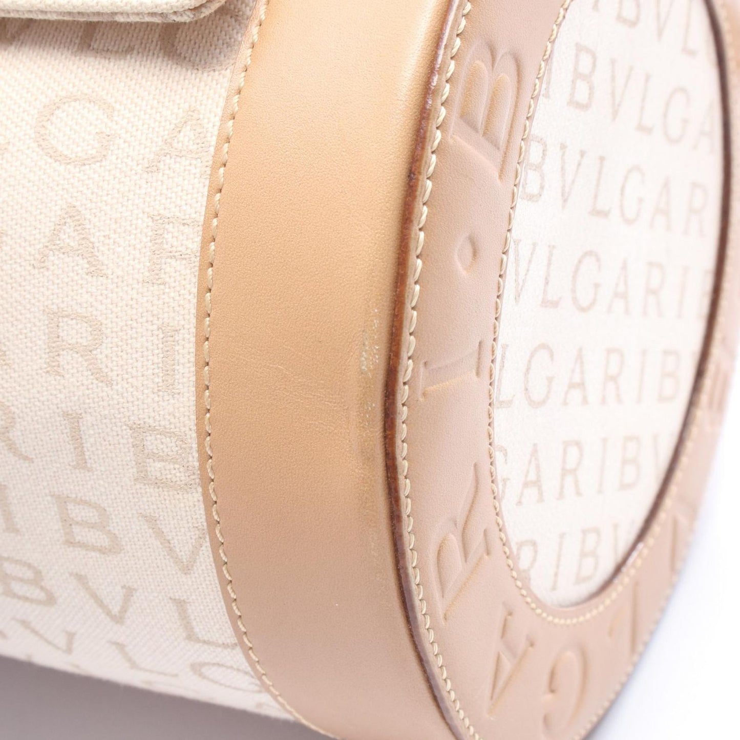 Bvlgari Handbag B-zero One Logo Mania Beige Canvas Leather — view 5