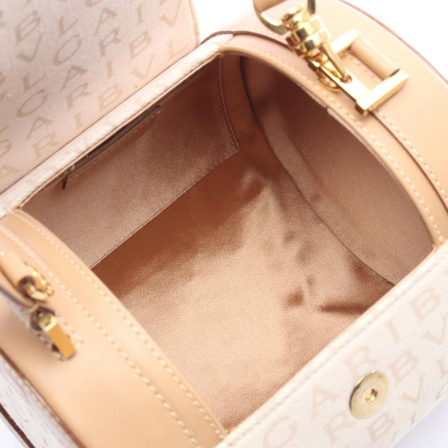 Bvlgari Handbag B-zero One Logo Mania Beige Canvas Leather — view 3