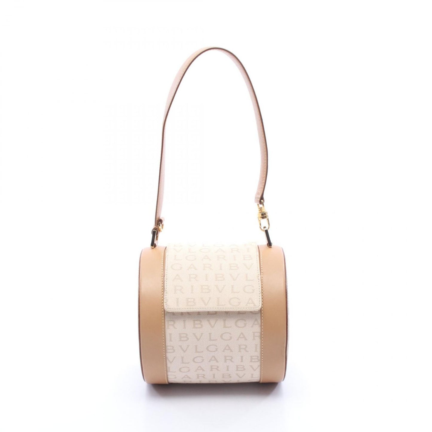 Bvlgari Handbag B-zero One Logo Mania Beige Canvas Leather