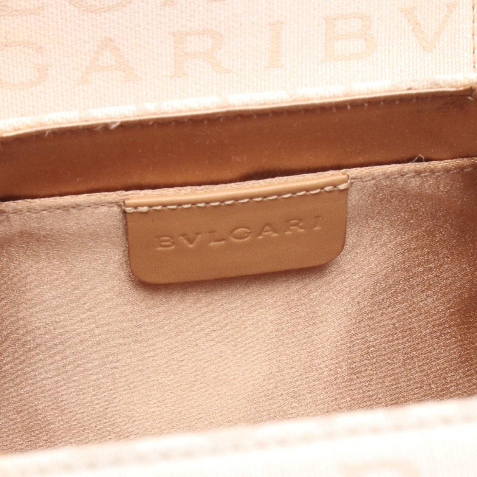 Bvlgari Handbag B-zero One Logo Mania Beige Canvas Leather — view 4