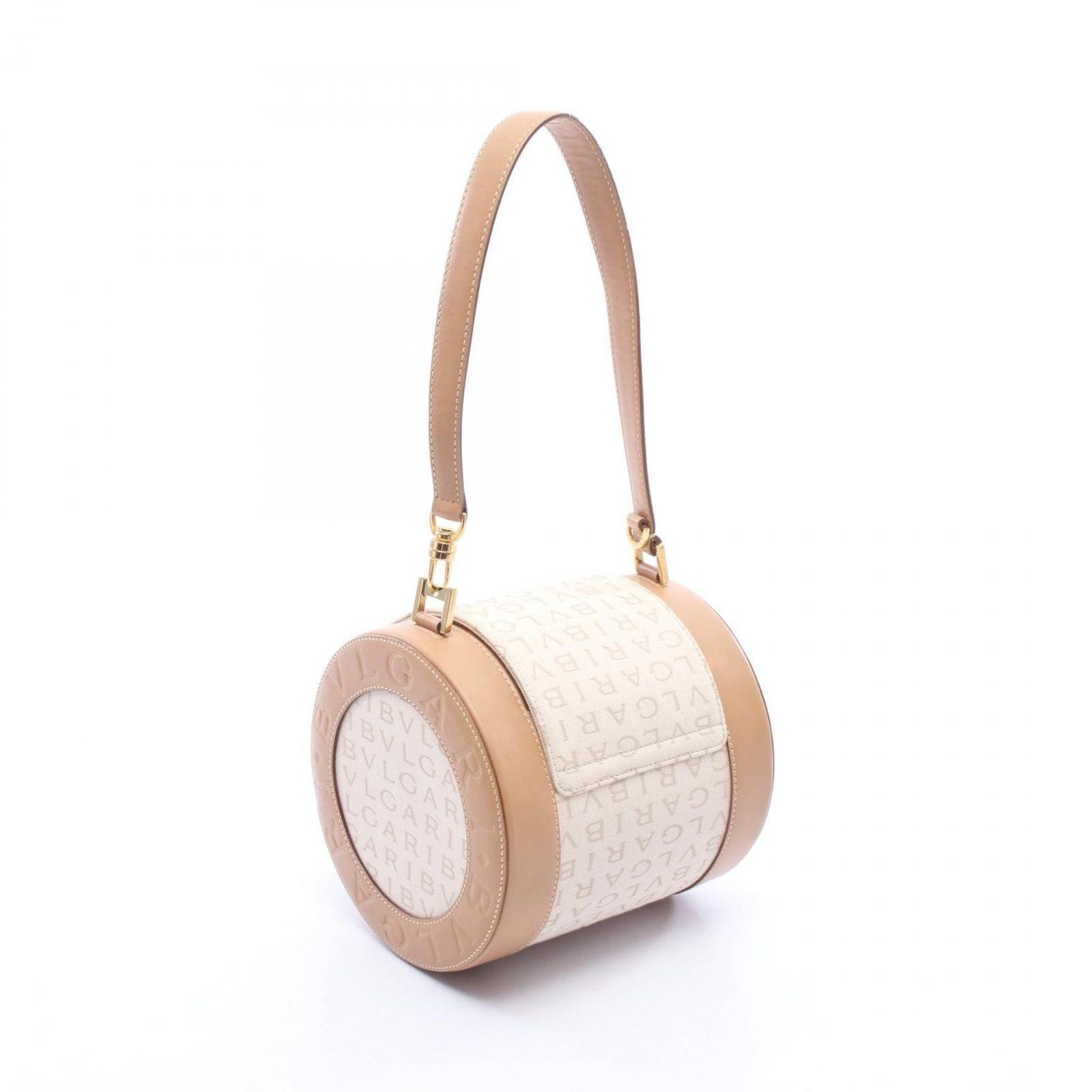 Bvlgari Handbag B-zero One Logo Mania Beige Canvas Leather — view 2