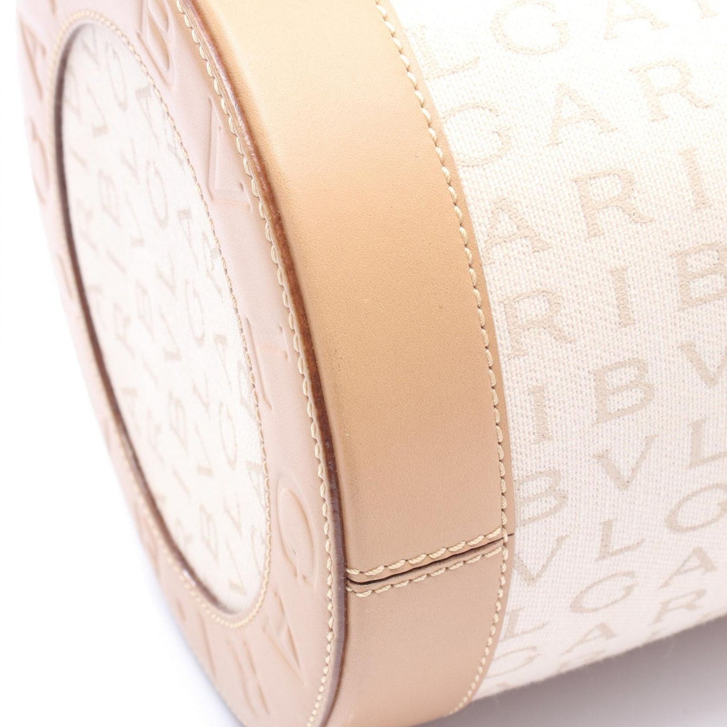 Bvlgari Handbag B-zero One Logo Mania Beige Canvas Leather — view 6