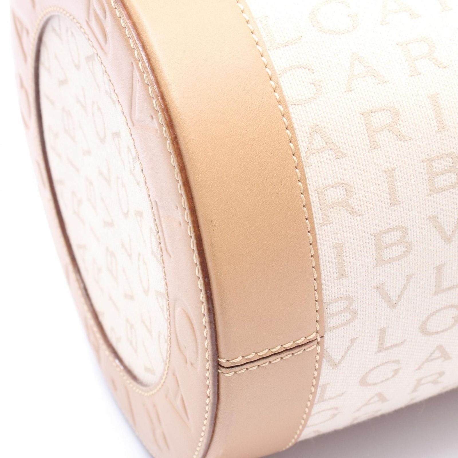 Bvlgari Handbag B-zero One Logo Mania Beige Canvas Leather — view 6