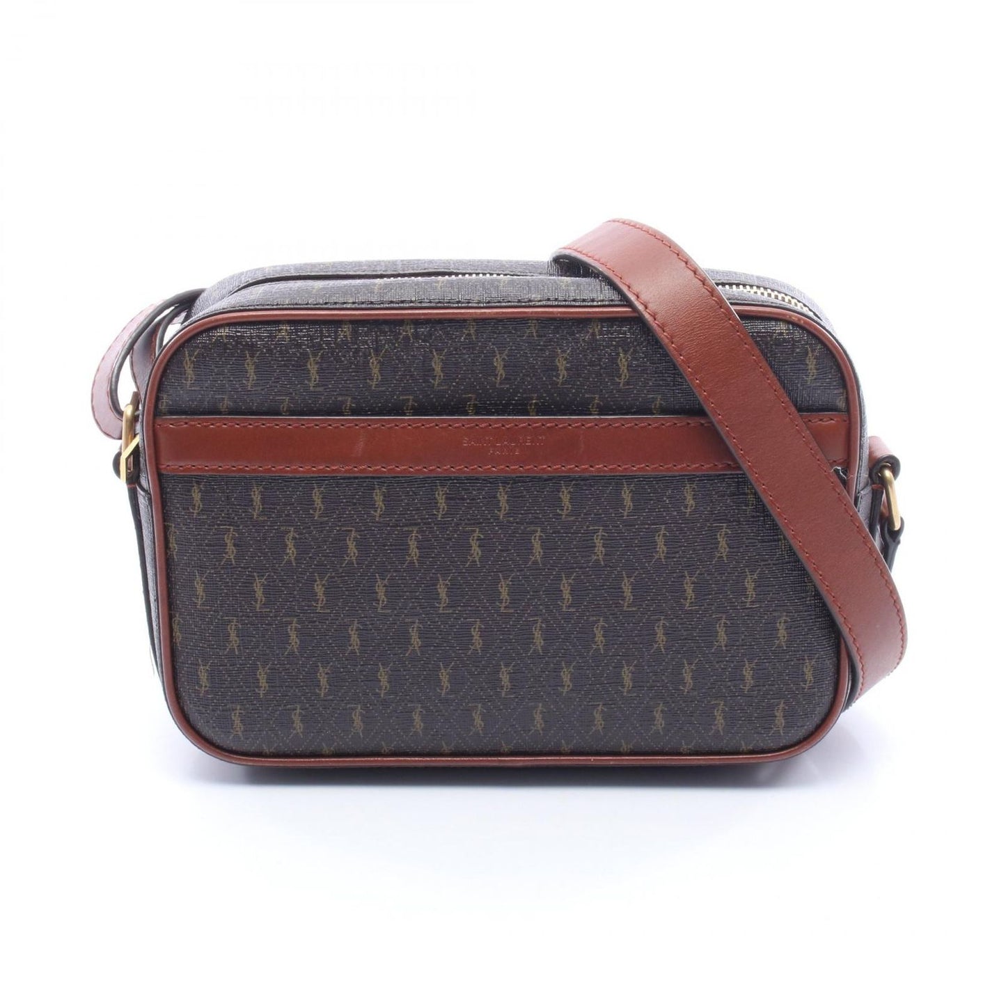 Saint Laurent Paris Shoulder Bag Monogram Dark Brown Canvas Leather