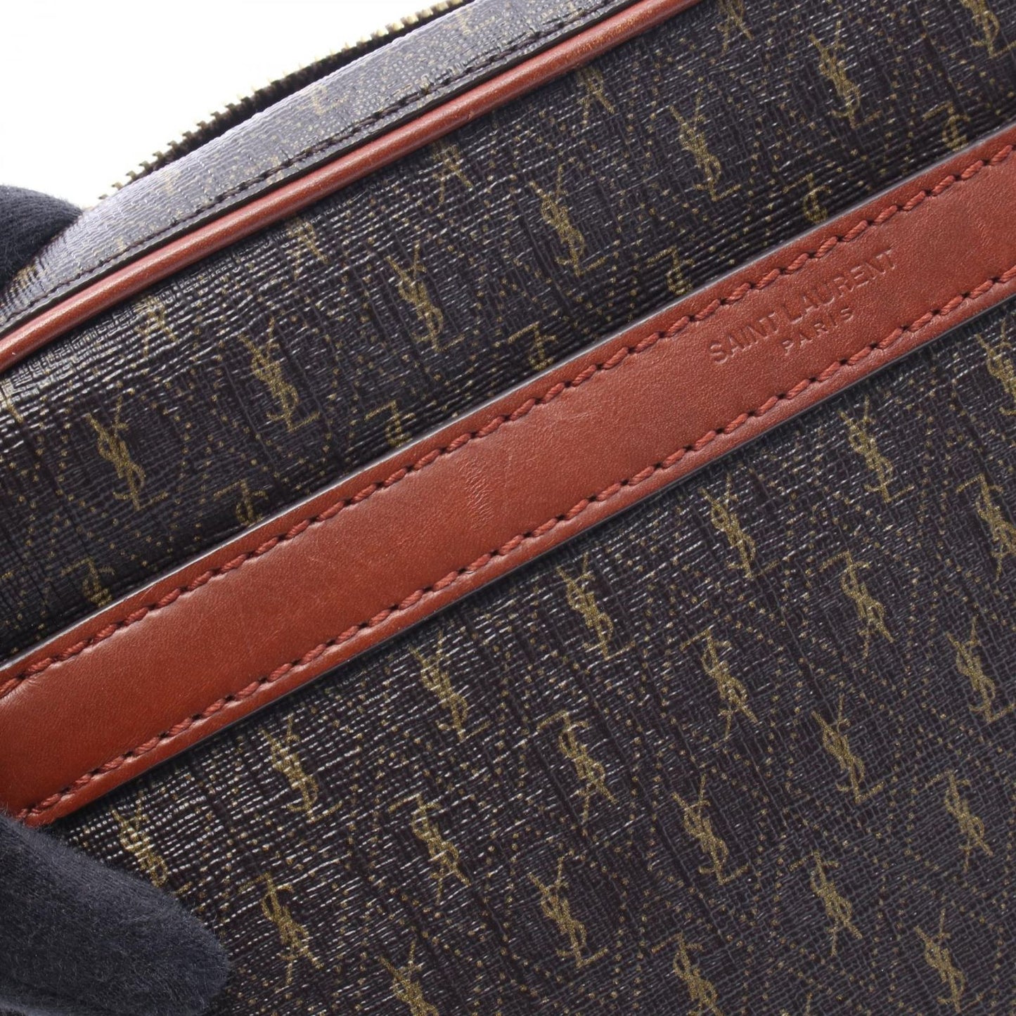 Saint Laurent Paris Shoulder Bag Monogram Dark Brown Canvas Leather — view 8