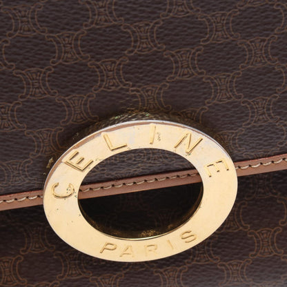 Celine Shoulder Bag Macadam Circle Logo Dark Brown Canvas Leather — view 5