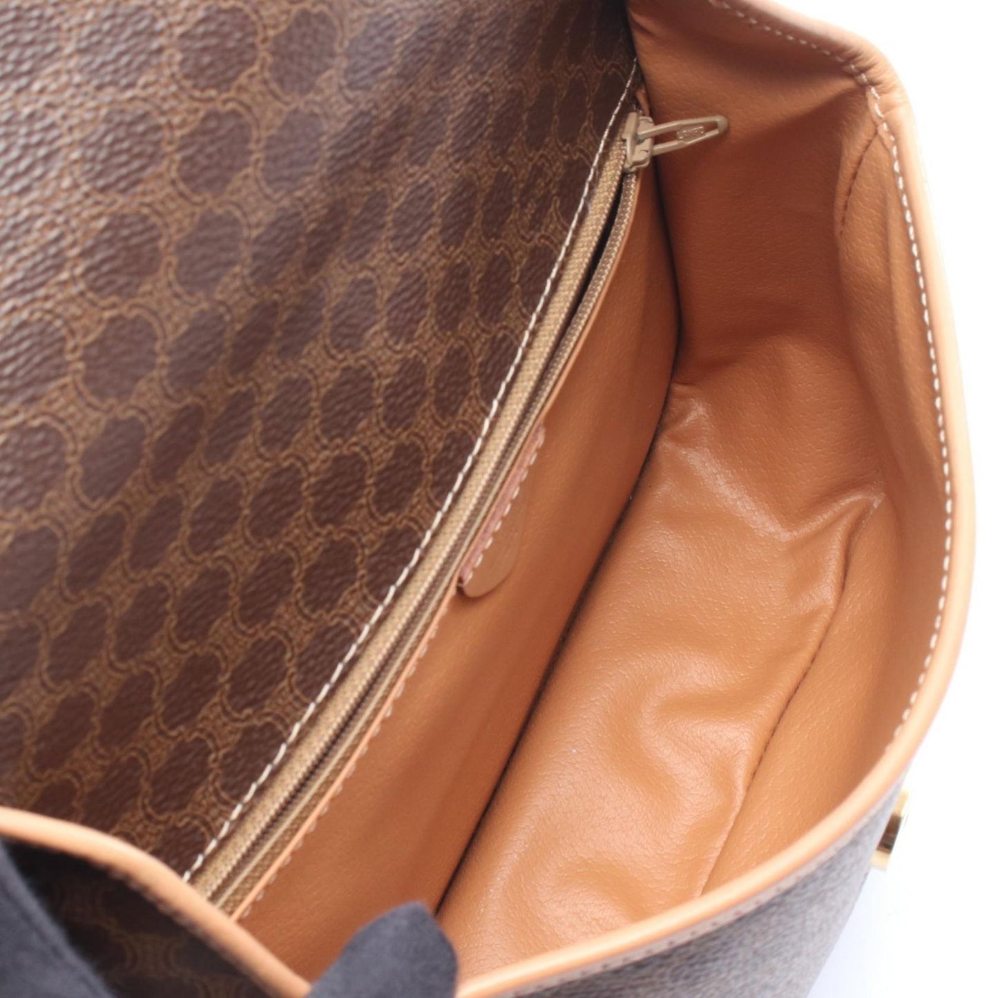 Celine Shoulder Bag Macadam Circle Logo Dark Brown Canvas Leather — view 3