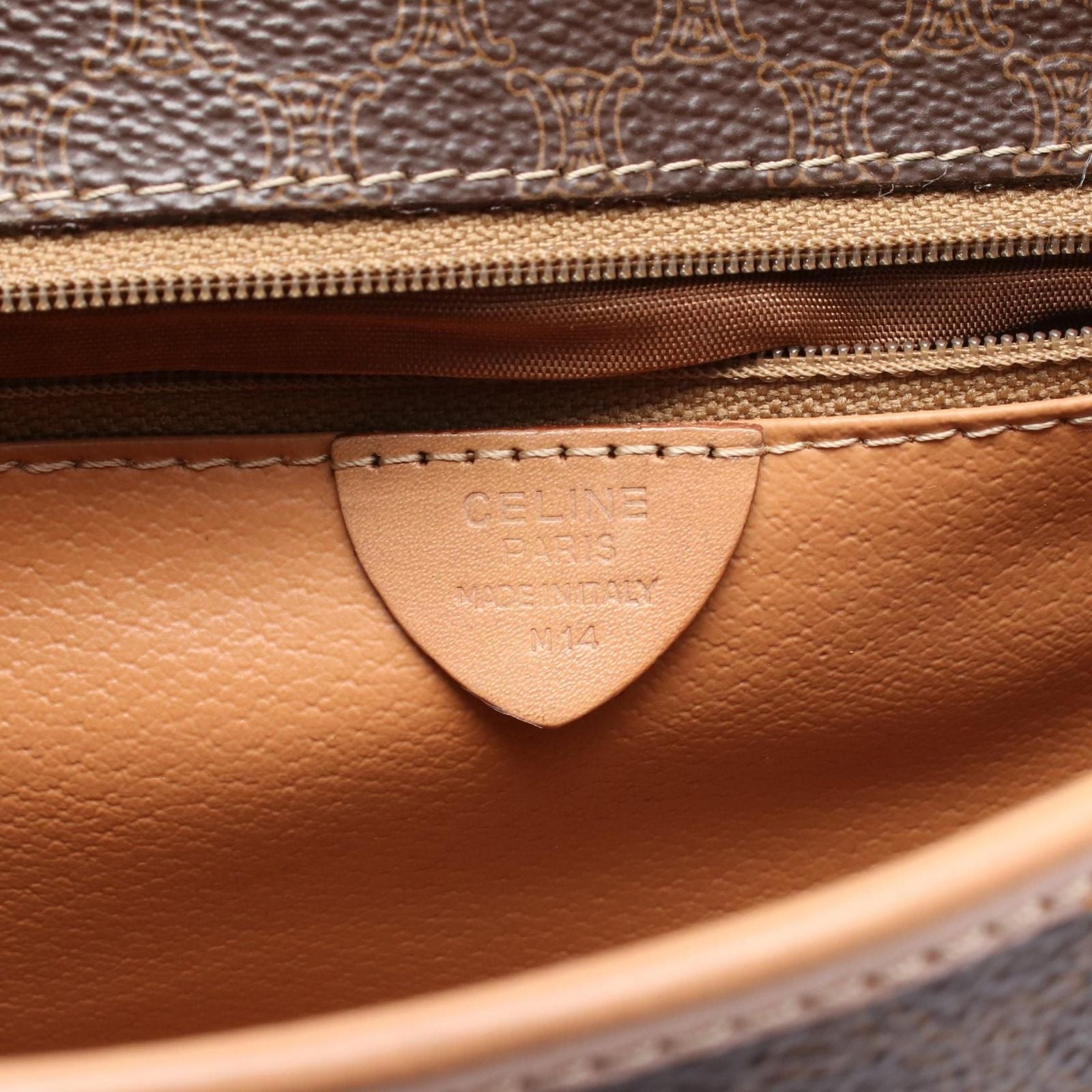 Celine Shoulder Bag Macadam Circle Logo Dark Brown Canvas Leather — view 4