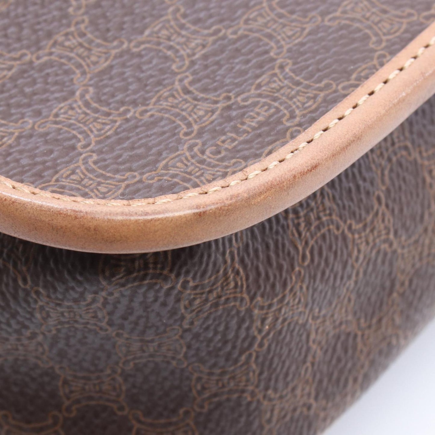 Celine Shoulder Bag Macadam Circle Logo Dark Brown Canvas Leather — view 7