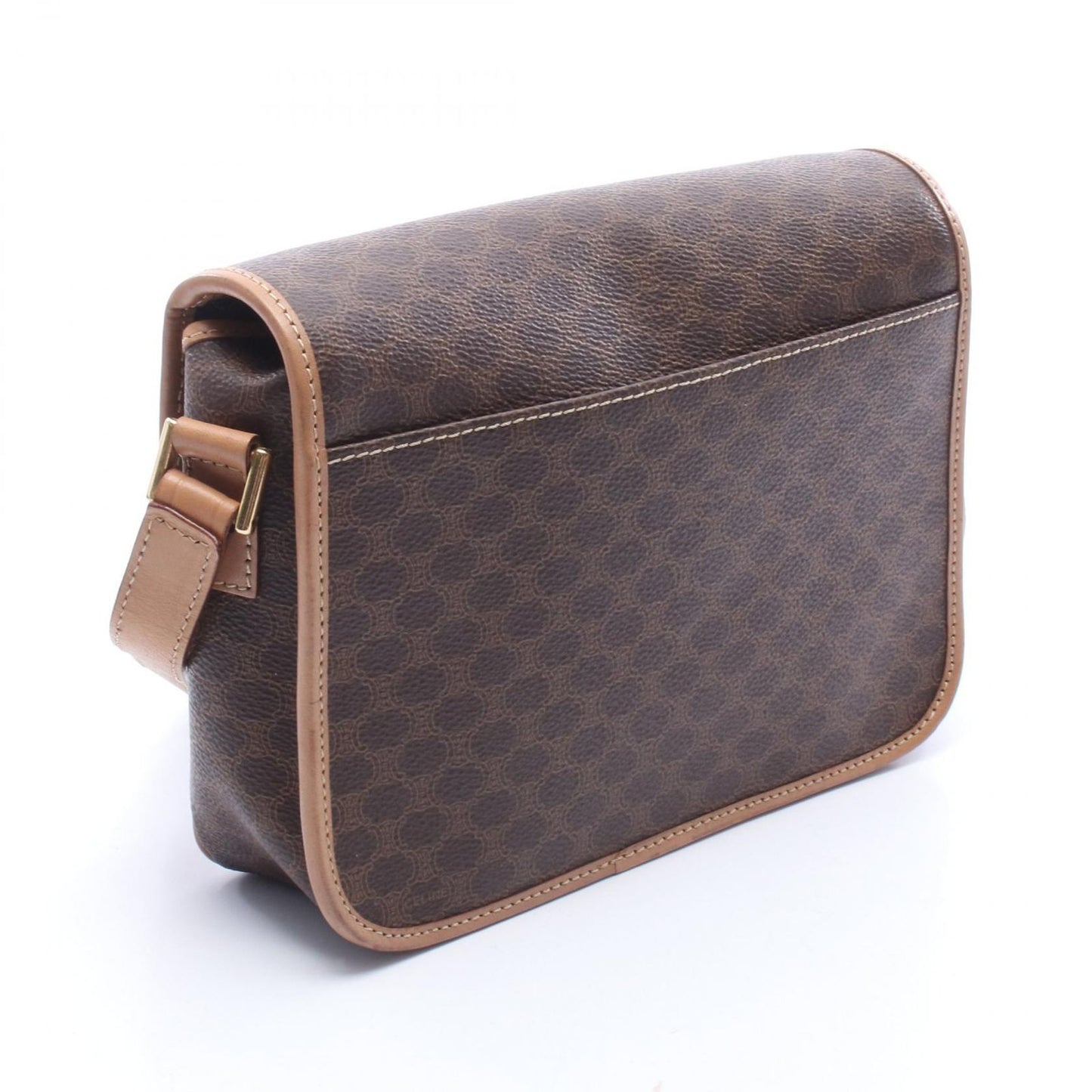 Celine Shoulder Bag Macadam Circle Logo Dark Brown Canvas Leather — view 2
