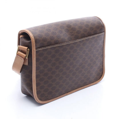 Celine Shoulder Bag Macadam Circle Logo Dark Brown Canvas Leather — view 2