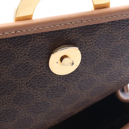 Celine Shoulder Bag Macadam Circle Logo Dark Brown Canvas Leather — view 6