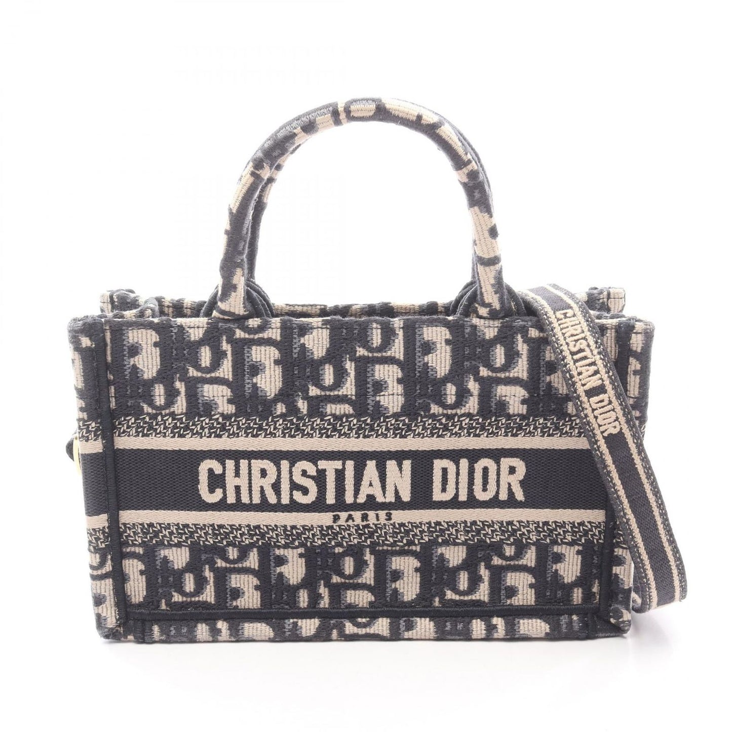 Dior Tote Book Mini 2-Way Beige Navy Canvas Oak