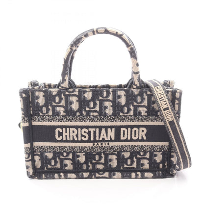 Dior Tote Book Mini 2-Way Beige Navy Canvas Oak