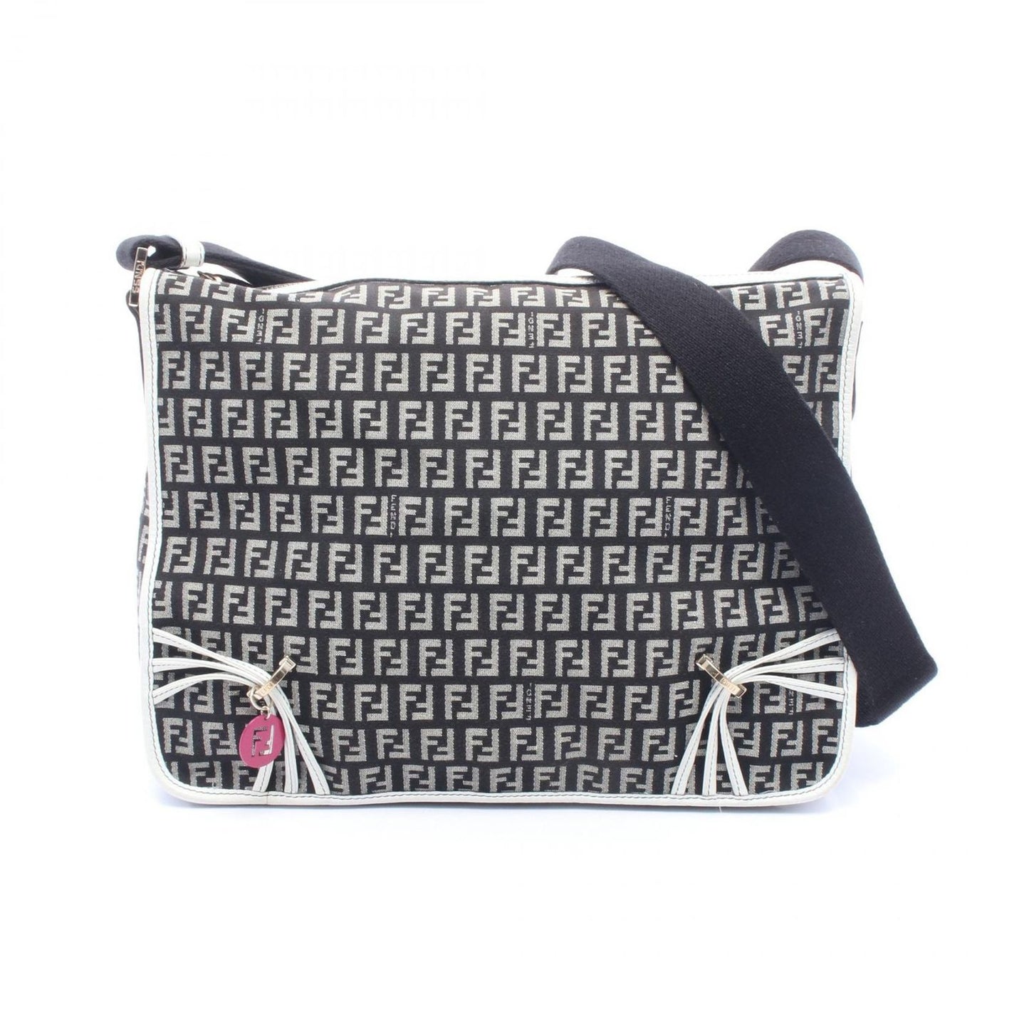Fendi Shoulder Bag Zucchino Black Canvas Leather Zucchini